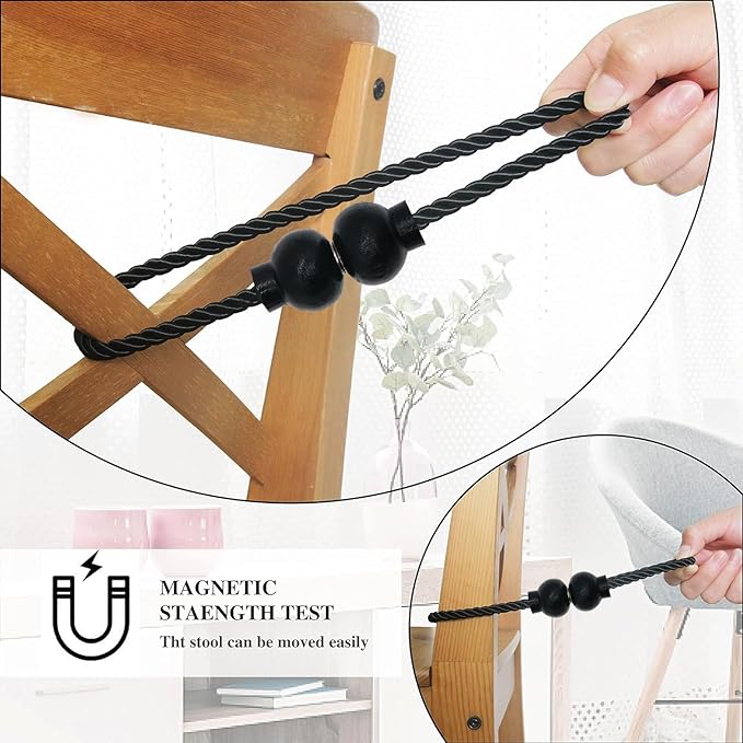 2 Pack Magnetic Curtain Tiebacks Modern Handmade Rope Curtain Tie Backs Decorative Drapes Weave Holdbacks for Home Outdoor Bedroom Office Decorative Curtain, Black
