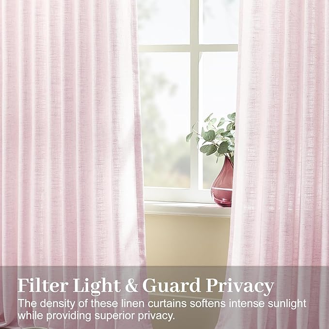 IVAPUPU Light Pink Pinch Pleated Curtains 90 Inch for Living Room, Semi Sheer Pleated Curtain with Rings Light Filtering Privacy Back Tab Window Drapes for Girls Bedroom Dining Room, 40x90, 2 Panels