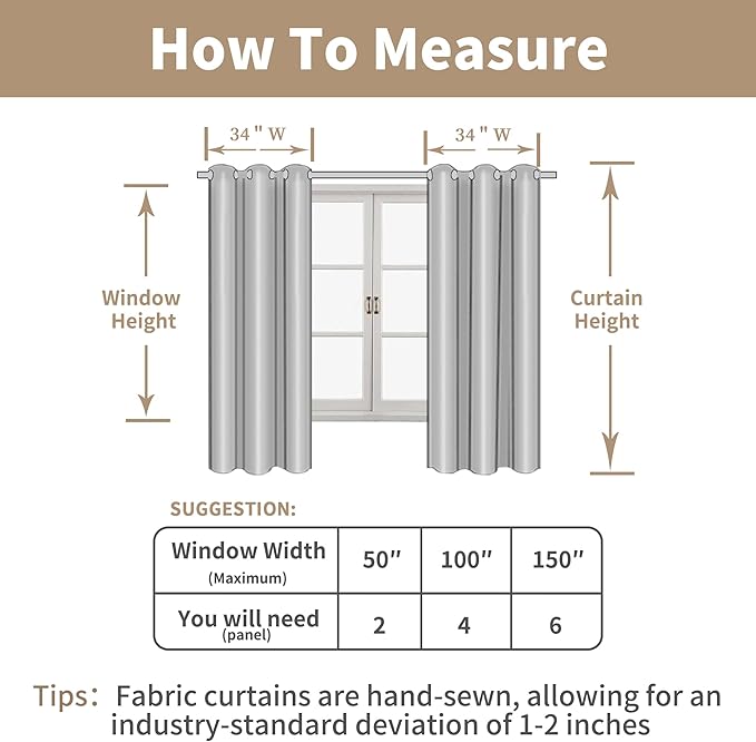 LAMIT Window Linen Curtains 45 Inch Length 2 Panels, Beige Light Filtering Panels Bronze Grommet Neutral Drapes for Bathroom/Loft Room, 34 x 45 Inch