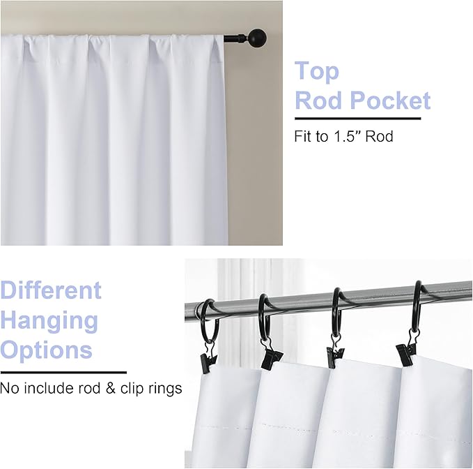 Simplebrand Pure White Light Filtering Curtains for Bedroom 102 Inches Long 2 Panels, Solid Thermal Insulated, Energy Saving Living Room Window Treatment Curtains Light Filtering, W50 x L102 Inch