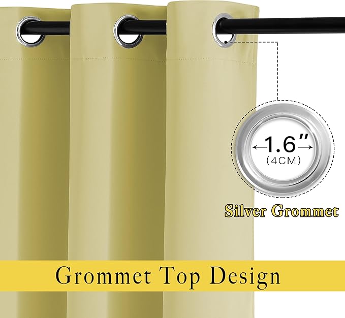 NICETOWN Room Darkening Curtain Panels 72 - Window Treatment Energy Saving Thermal Insulated Solid Grommet Room Darkening Drapes for Living Room (Paler Yellow, 1 Pair, 66 by 72-Inch)