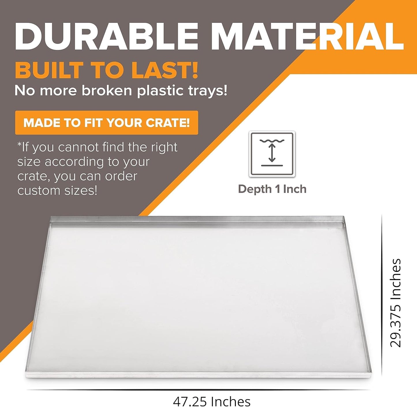 47.25" X 29.38" Metal Replacement Dog Crate Pan Chew Proof Crack Proof Pet Kennel Tray Central Dog Training Crate Pan Pet Supplies, Galvanized, 1" H