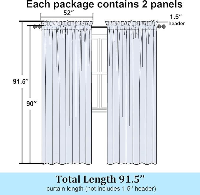 Simplebrand Semi Sheer Dusty Blue Curtains 90 Inches Long 2 Panels, Light Filtering Geometric Jacquard Clip Textured Sheer Curtains for Living Roon，Modern Elegant Window Curtains Drapes，52x90 inch