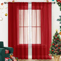 SpaceDresser Sheer Voile Window Treatment Rod Pocket Curtain Panels for Kitchen Bedroom Living Room Drapes Sunlight Filtering Privacy Semi Home Decor Assorted Colors Sizes (Christmas Red, 52 W x 72 L)