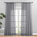 NICETOWN Linen Sheer Curtains for Living Room, Rod Pocket & Back Tab Semi Sheer Linen Curtain Drapes Privacy with Light Filter for French Door/Bedroom (2 Panels, W52 x L95, Dark Grey)