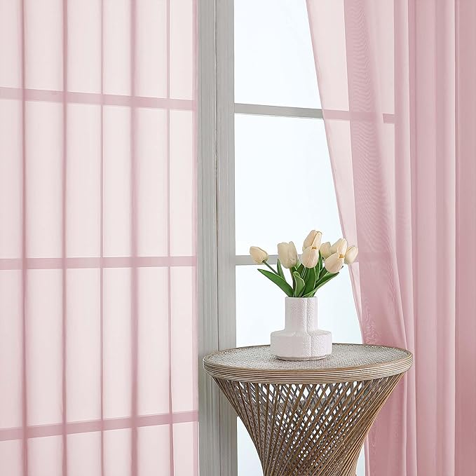OWENIE Blush Sheer Curtains 120 Inches Long 2 Panels Set, Airy Lightweight Sheer Blush Curtains for Living Room Bedroom, Farmhouse Voile Filmy Rod Pocket Curtains Drapes, 2 Pcs, Each 59" Wx120 L Inch