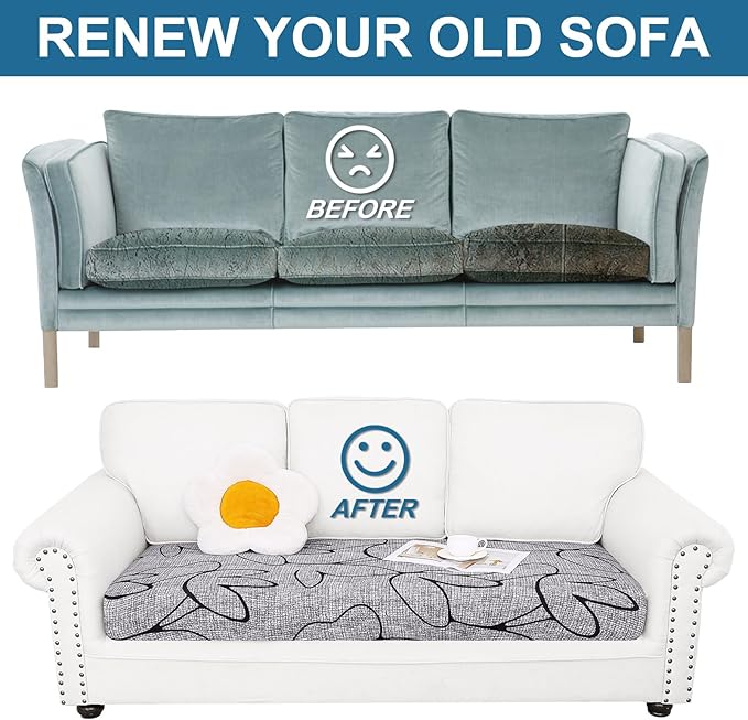 Smiry Printed Couch Cushion Covers, Stretch Soft Couch Covers for Sofa, Washable Non-Slip Sofa Slipcover Furniture Protector for Indoor and Outdoor (Large, Grey and Black)