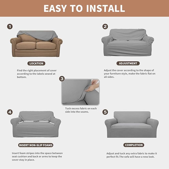 Easy-Going 100% Waterproof Couch Cover, Dual Waterproof Sofa Cover, Stretch Jacquard Sofa Slipcover, Leakproof Furniture Protector for Kids, Pets, Dog and Cat (Sofa, Light Gray)