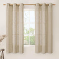 LAMIT 60 Inch Sheer Linen Curtains for Bedroom 2 Panels Set, Brown Light Filtering Boho Panels Bronze Grommet Short Window Drapes for Kitchen/Small Windows, 34 x 60 Inch