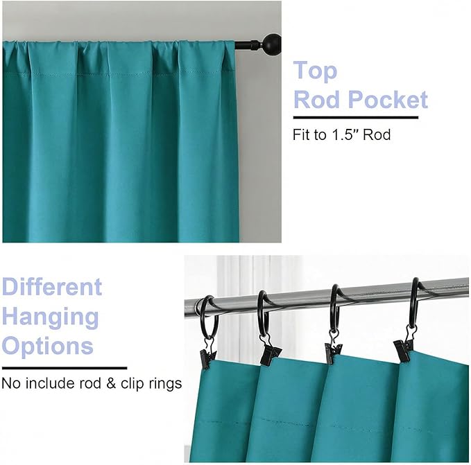 Simplebrand Ava Teal Short Blackout Curtains for Bedroom 54 Inches Long 2 Panels Set, Solid Thermal Insulated, Energy Saving Window Treatment Curtains Blackout Drapes, W40 x L54 Inch