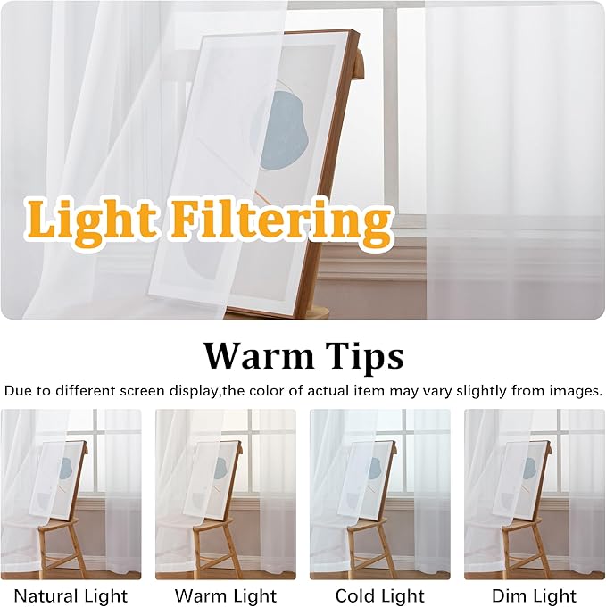 Gwine White Sheer Curtains 120 Inches Long 2 Panels Set, Extra Long Sheer White Curtains for Living Room Bedroom, Farmhouse Filmy Soft Rod Pocket Curtain, 59 Wx120 L Inch, 2 PCS, 10ft