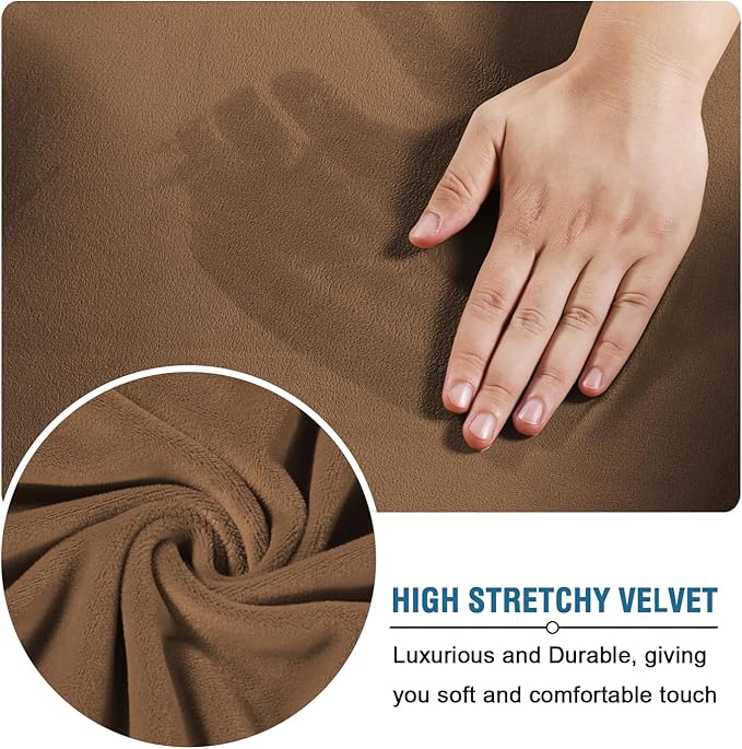 H.VERSAILTEX Velvet 4 Piece High Stretch Sofa Slipcover Cover Furniture Protector Form Fit Luxury Thick Velvet Extra Large Sofa Cover for 3 Cushion Couch Width Up to 105 Inch (XL Sofa, Caramel)