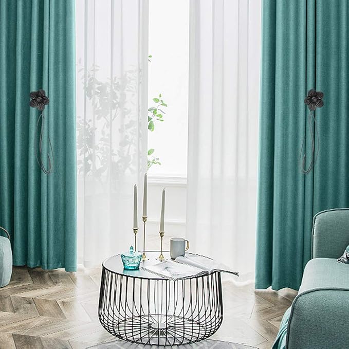 Lewondr Vintage Magnetic Curtain Tieback, 1 Pair Resin Flower Curtain Drapery Holdback Window Curtain Decorative Buckle Holder for Home Cafe Balcony - Ink