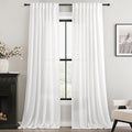 Linen White Curtains 80 inches Long for Bedroom Loop Pocket Privacy Light Filtering Semi Sheer White Boho Farmhouse Curtain Drapes Cotton Textured Modern Elegant Coastal Living Room Decor Pure White