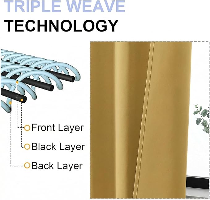 Simplebrand Ava Bright Gold Blackout Curtains for Bedroom 96 Inches Long 2 Panels, Solid Thermal Insulated, Energy Saving Nursery Window Treatment Curtains Blackout Drapes, W40 x L96 Inch, Bright Gold