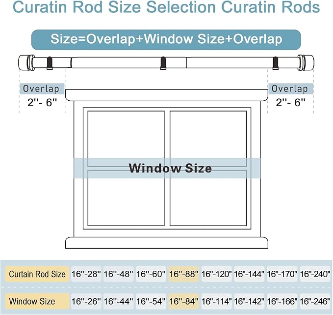 Byondeth Curtain Rods for Windows 16 to 88 Inches 2 Pack Adjustable Length 1 Inch Diameter Window Curtain Rod with Aluminium Finials, Black