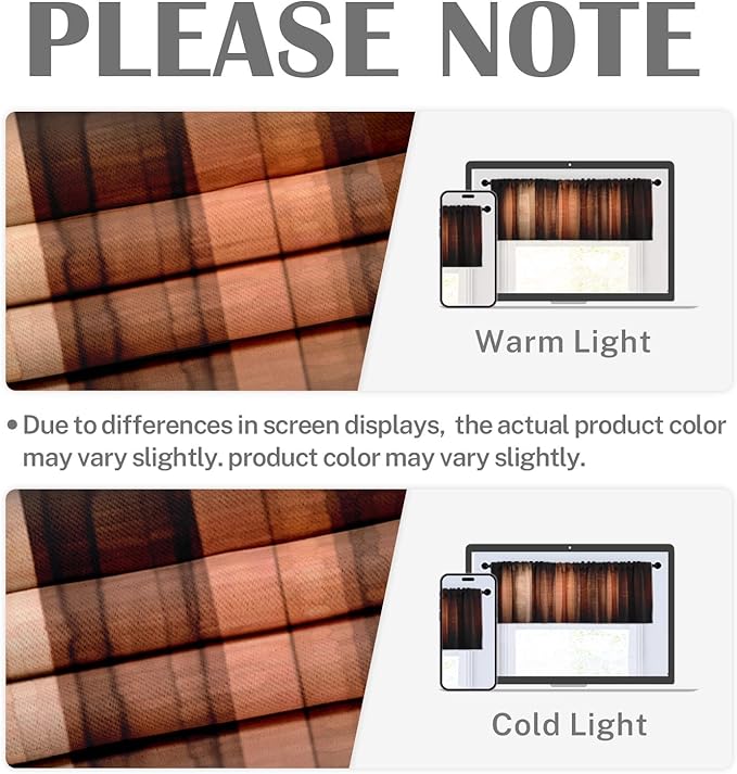 Emvency 2 Pack Valances Window Treatments, Orange Copper Vintage Stripe Blackout Drapes Adjustable Curtain for Windows Living Room Kitchen Over Sink, 52x12 Inch Rod Pocket Valances
