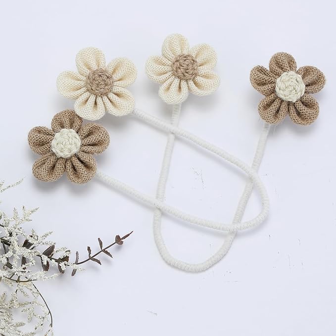 KLOGTSIND Flower Curtain Tiebacks, 6 Pack Boho Curtain Ties Elegant DIY Curtain Holdbacks, Decorative Window Drape Twist Tie Backs for Bedroom Decor, Nursery Decor, Farmhouse Decor
