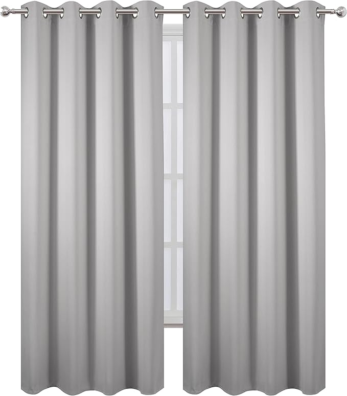 LEMOMO Blackout Curtains 66 x 95 inch/Light Grey Curtains Set of 2 Panels/Thermal Insulated Room Darkening Bedroom Curtains