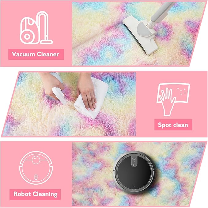 yulidayang Rainbow Fluffy Round Area Rugs for Bedroom,3Ft Shag Circle Area Rugs for Girls Room,Non Slip Fuzzy Plush Rug for Kids Room Living Room and Dorm Home Decor Rug