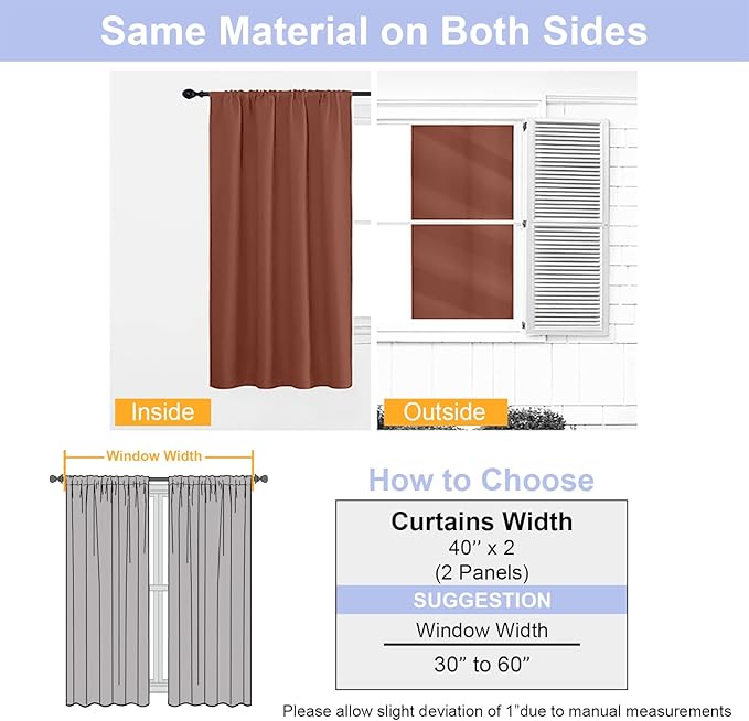 Simplebrand Ava Terracotta Blackout Curtains for Bedroom 63 Inch Length 2 Panels, Solid Thermal Insulated Energy Saving Rod Pocket Window Treatment Curtains Blackout Drapes, W40 x L63 Inch, Terracotta