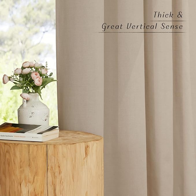 NICETOWN Thick Taupe Linen Curtains 90 inch Length 2 Panels Set, Grommet Semi Sheer Window Treatments Privacy Added with Light Filtering Drapes for Bedroom/Living Room, W55 x L90, 2 Panels