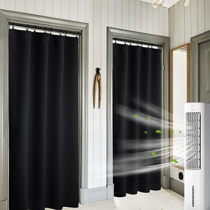 RYB HOME Blackout Curtains for Bedroom 84 inches Long 2 Panels Set, Privacy Thermal Insultaed Sunlignt Heat Blocking Drapes for Nursery Rental Room, Width 42 by Length 84, Black