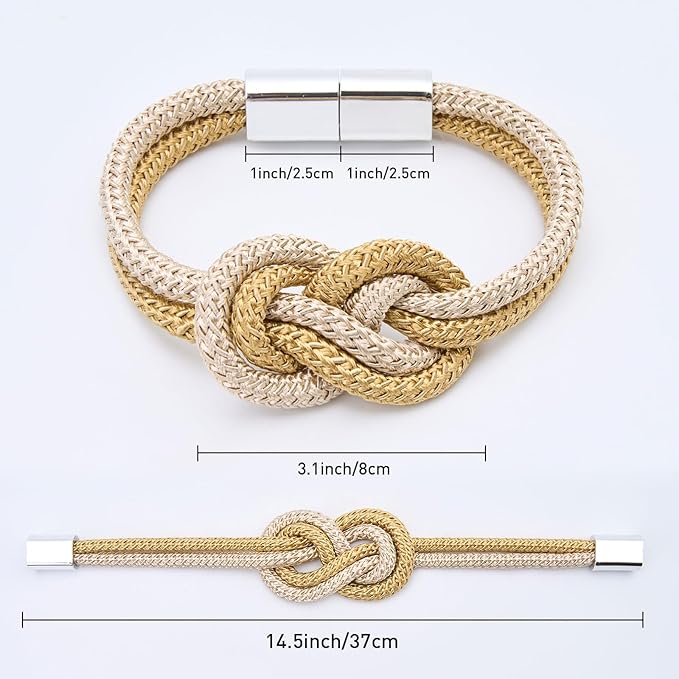 NICEEC 4 Pack Mini Magnetic Curtain Tiebacks Nordic Simple Style Drape Tie Backs Elegant Hand Weave Rope Knot Decorative Curtain Holdbacks for Home & Office Thin Window Drapery (Gold & Beige)