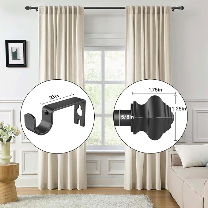 Curtain Rods for Windows 35-47 inch, 5/8 inch Matte Black Curtain Rod with Brackets Adjustable Telescoping for Bedroom Kitchen Study Living Room