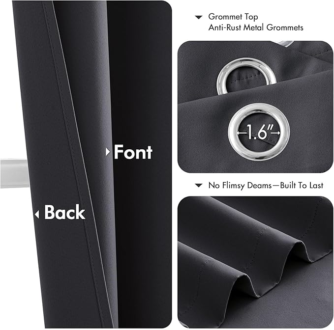 MIULEE Dark Grey Blackout Curtains - Bedroom Window Treatment Curtains Thermal Insulated Room Darkening Drapes for Living Room Kitchen Grommet Top Light Blocking Drapery, 40 x 45 Inches Long, 2 Panels