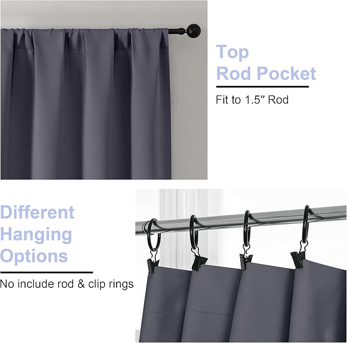 Simplebrand Ava Grey Short Blackout Curtains for Bedroom 54 Inches Long 2 Panels Set, Solid Thermal Insulated, Energy Saving Window Treatment Curtains Blackout Drapes, W40 x L54 Inch, Grey