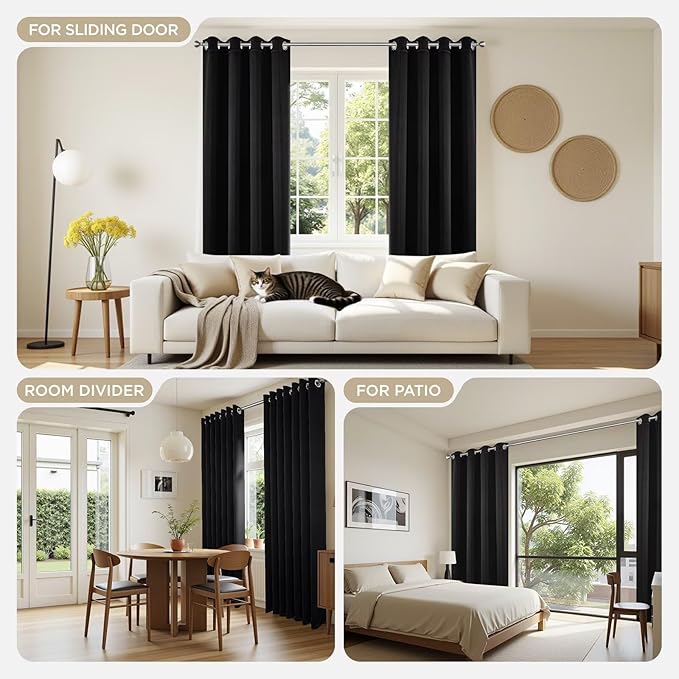 Joydeco Blackout Curtains 108 Inches Long 2 Panels Set, Thermal Insulated Long Curtains& Drapes 2 Burg, Room Darkening Drapes for Bedroom Living Room Window (Black, W37 x L108 Inch)