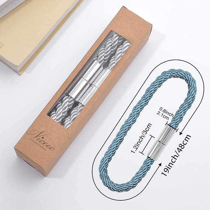 NICEEC 6 Pack Strong Magnetic Curtain Tiebacks Modern Simple Style Drape Tie Backs Convenient Decorative Weave Rope Curtain Holdbacks for Thin or Thick Home & Office Window Draperies (Teal)