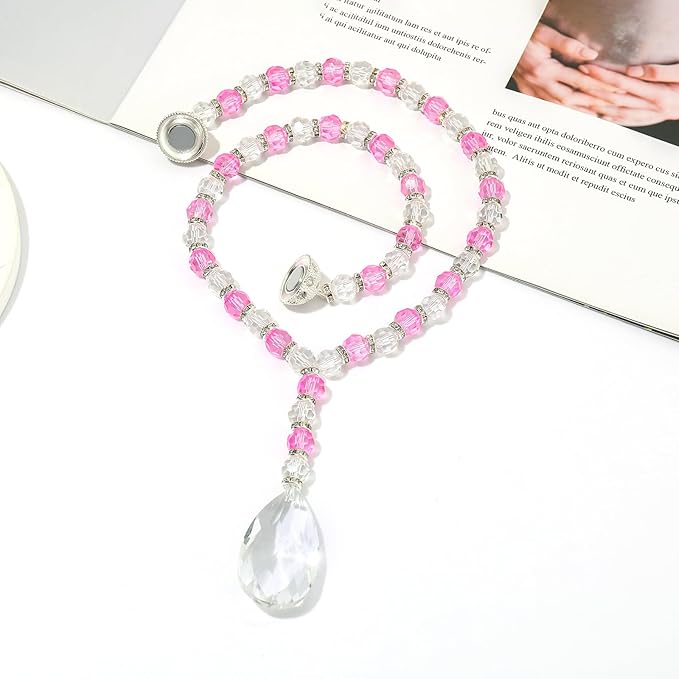 SUQ I OME 1 Pair of Luxury Crystal Beaded Magnetic Curtain Tieback and Holdback Curtain Clips Curtain Buckle Curtain Holder Blingbling Curtain Holdbacks for Drapes,Bright Pink