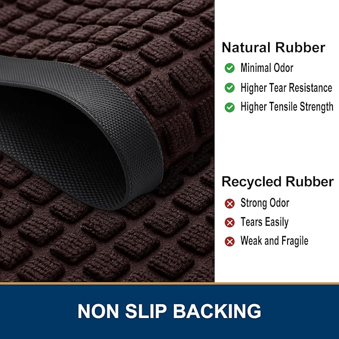 Smiry Front Door Mat Outside Entrance, Heavy Duty Natural Rubber Doormat, Non Slip, Trap Dirt and Moisture, Easy Clean, Low Profile Welcome Floor Mats for Indoor Outdoor Entry, 59x34 Inch, Brown