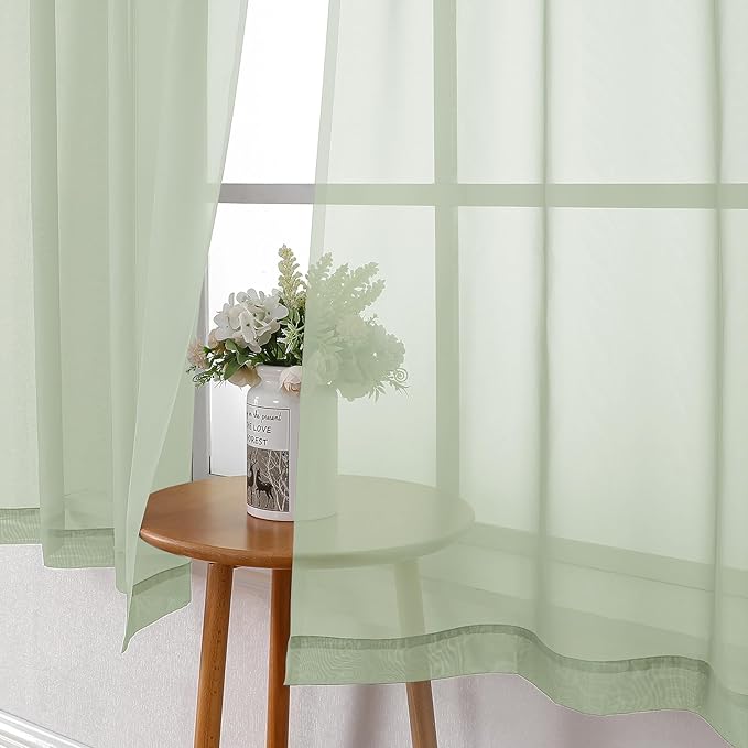 Lecloud Light Green Sheer Curtains 78 Inches Long 2 Panels, Modern Light Filtering Breathable Curtain, Gauzy Stylish Home Decor Drapes with Rod Pocket for Living Room Bedroom, Each 42" W x 78" L