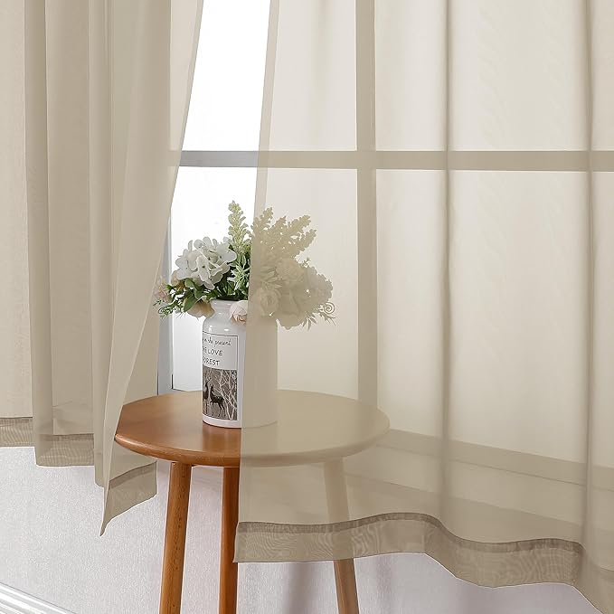 Lecloud Taupe Sheer Curtains 54 Inch Length 2 Panels Set, Balance Light & Privacy Solid Voile Curtains for Living Room Bedroom, Dual Rod Pockets Cafe Kitchen Window Drapes, 40x54 Inches