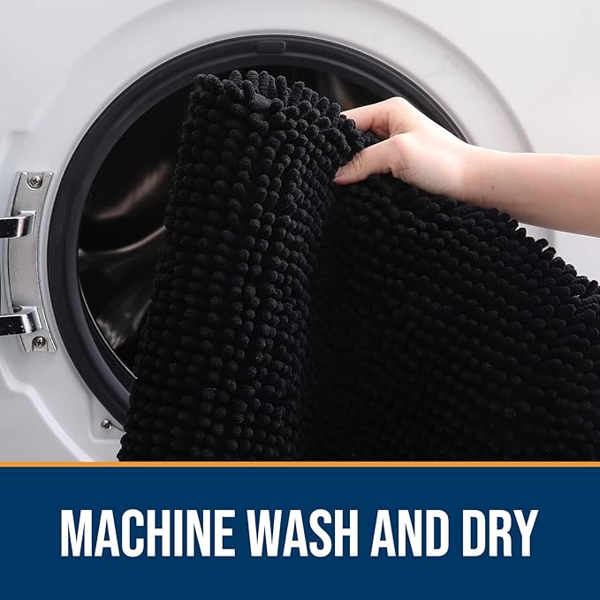 OLANLY Dog Door Mat for Muddy Paws 70x24, Absorbs Moisture and Dirt, Absorbent Non-Slip Washable Doormat, Quick Dry Chenille Mud Mat for Dogs, Entry Indoor Entryway Carpet for Inside Floor, Black