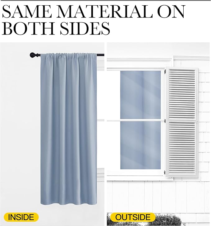 NICETOWN Bedroom Window Curtain Panels, Vintage Blue, 2 Panels, 62 in x 72 in (W x L), Window Treatment Thermal Insulated Rod Pocket Room Darkening Curtains/Drapes for Patio Door