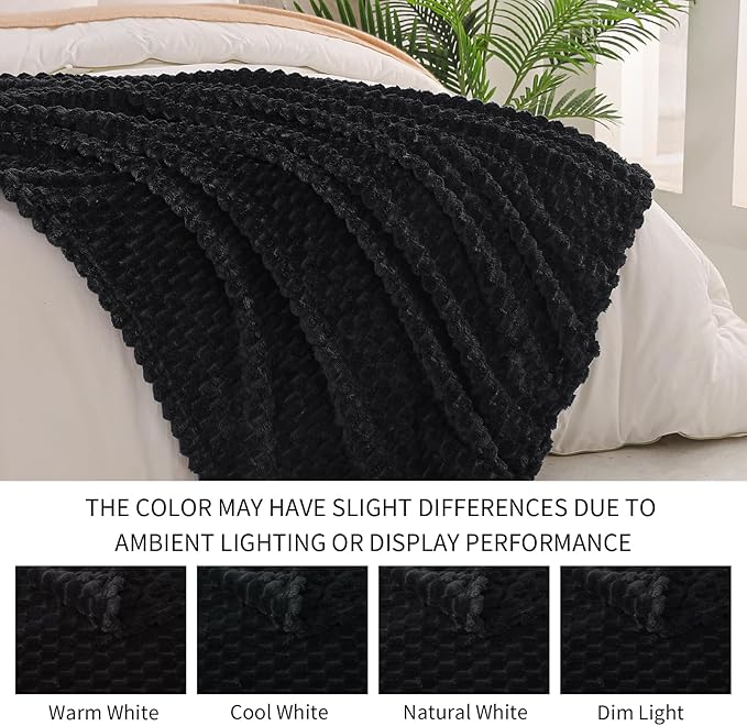 Exclusivo Mezcla Fleece Queen Blanket for Bed, Extra Large Fuzzy Black Bed Blankets, Soft Cozy Plush Sofa Throws for All Seasons, 90x90 Inches