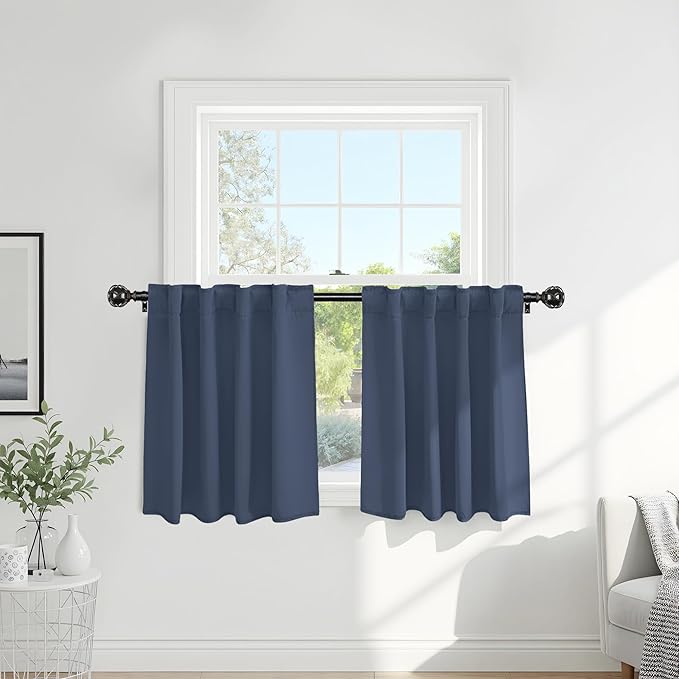PONY DANCE Window Curtains 30 inches Long - Bedroom Drapes Set for Home Decoration All Season Modern Design Panels Match with Draperies, W 42 by L 30 Inches, Blue Haze, Set of 2