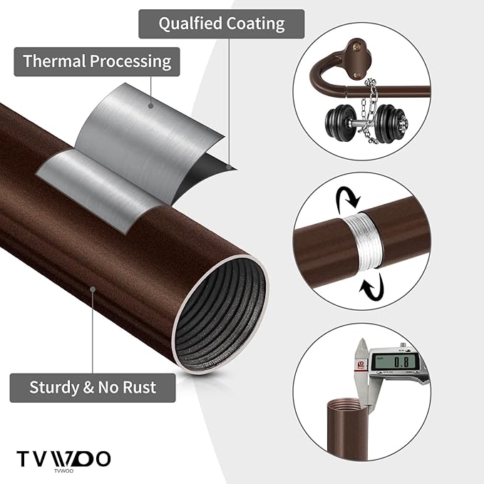 TVWOO Bronze Wrap Around Curtain Rods:5/8 Inch Blackout Adjustable Window Curtain Rod for Bedroom Kitchen Apartment Renter Friendly,Room Darkening Curved Drapery Rods Easy Install,Antique Brown 48-90"