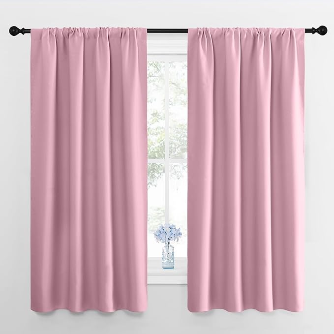 NICETOWN Window Curtains for Bedroom, Rouge Pink, 2 Panels, W42 x L48 -Inch, Home Decoration Thermal Insulated Rod Pocket Blackout Blinds & Drapes for Small Windows