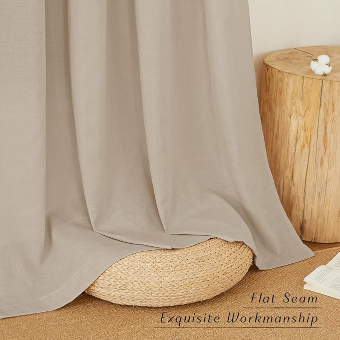 NICETOWN Rustic Linen 144 inch Long Curtains for Living Room, Grommet Privacy Added Thick Linen Weave with Light Filter Window Curtains & Drapes for Bedroom, Taupe, W55 x L144, 2 Panels