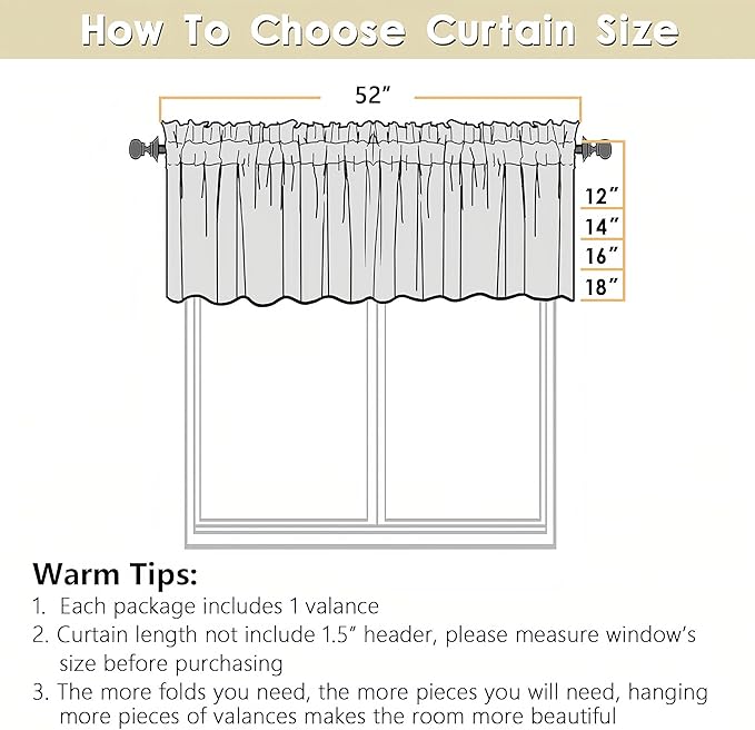 OVZME Valance for Windows, Light Filtering Faux Linen Textured Small Short Valance Kitchen Curtain, Dual Rod Pocket Top Short Window Curtain for Bathroom Basement Farmhouse, 52Wx12L Inch, Demin Blue