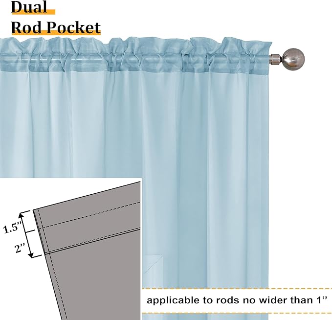 Aiyufeng 2 Pack: Basic Sky Blue Sheer Curtain Drapes 72 Inch Length 2 Panels for Living Room, Light Filtering Voile Drapes for Bedroom, Patio, Sliding Door, Each 42" W x 72" L