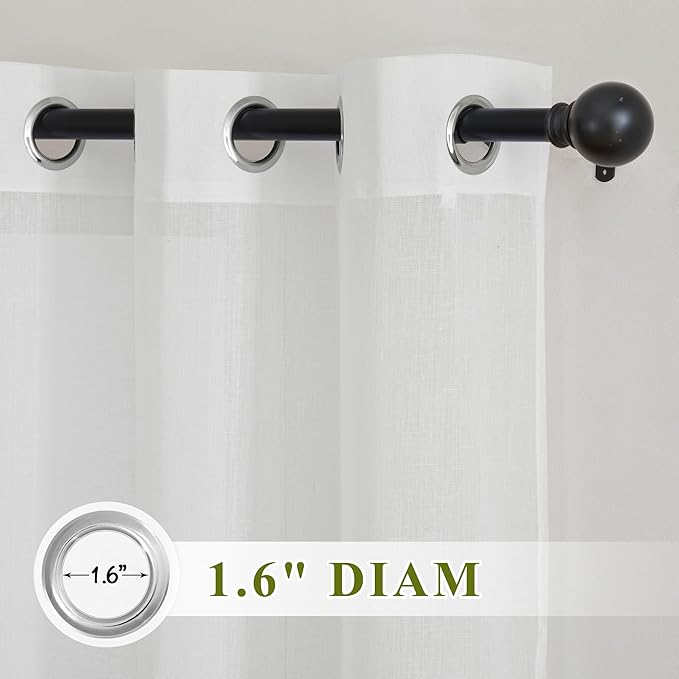 NICETOWN White Sheer Curtains 72 inch Length for Bedroom, Vintage Grommet Linen Blend Semi Sheer Drapes Privacy Window Treatments Light Filtering for Farmhouse, 36" W x 72" L, Set of 2