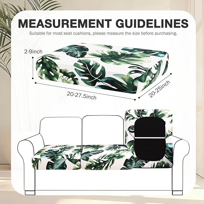 hyha 12Pcs Patio Cushion Covers, Stretch Outdoor Couch Cushion Covers, Washable Outdoor Chair/Sofa Slipcovers for Patio Furniture Cushions Protector with Elastic Bottom(Monstera Deliciosa,Cover Only)