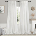 Extra Long Off White Curtain 108 inches Long 2 Panels Set for Living Room Back Tab Modern Farmhouse Coastal Decor Cotton White Sheer Linen Curtains 108 inch Length for Large Window 9 FT Tall
