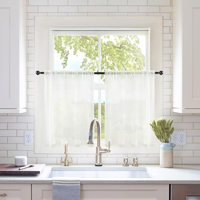 MIULEE Short Sheer Curtains 30 Inch Length for Kitchen Bathroom Cafe Half Window Treatment, Rod Pocket Tier Curtains 2 Panels, 29x30 Inches Long, Ivory
